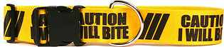 Yellow Dog Design Caution I Will Bite Dog Collar, 2 Wide and..