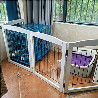 ZJSF Freestanding Foldable Dog Gate for House Extra Wide Woo..