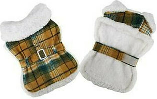 Sherpa-Lined Dog Harness Coat (X-Large, Yellow Plaid)
