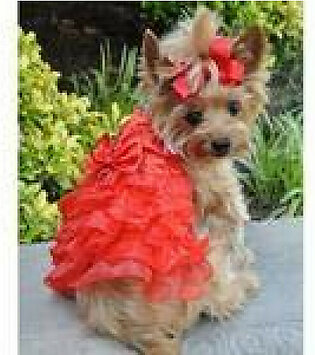 DOGGIE DESIGN Holiday Dog Harness Dress Red Satin