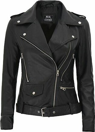 Women’s Asymmetrical Black Leather Biker Jacket