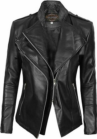 Women’s Black Leather Biker Jacket | Asymmetrical Style Jacket