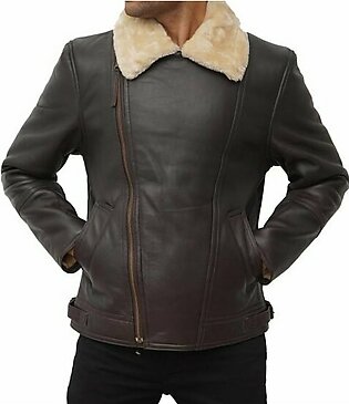 Men’s Dark Brown Shearling Leather Jacket | Asymmetrical Biker Jacket