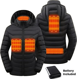 Women’s Heated Jacket With Battery Pack | Puffer Style Hooded Jacket