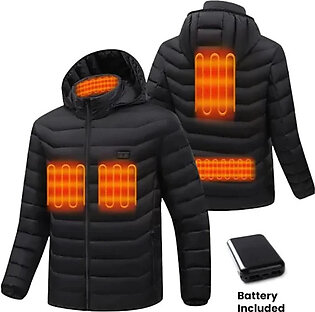 Men’s Black Heated Puffer Jacket With Hood | Battery Pack Included