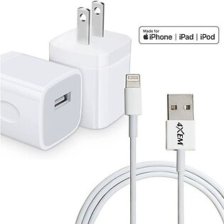 4XEM iPhone/iPod Charging Kit - Apple Charger and 3ft Lightning 8 Pin Cable - MFi Certified