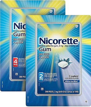 Nicorette Quit Smoking Aid 2mg. or 4mg., White Ice Mint Gum 200 Pieces