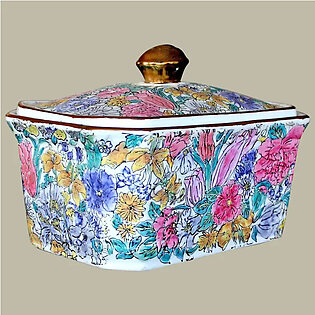 Larger Chinese Porcelain Casket or Jewelry Box Overall Hand Painted Flowers