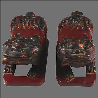 Set of Vintage Chinese or Japanese Carved Wood Shishi Lions Foo Dogs