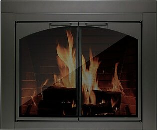 allen + roth Preston Gunmetal Gray Large Cabinet-style Fireplace Doors with Smoke Tempered Glass FPDL208SLV