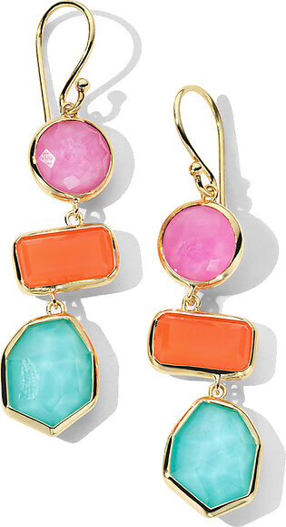Ippolita Rock Candy 3-Stone Summer Rainbow Drop Earrings in 18K Yellow Gold