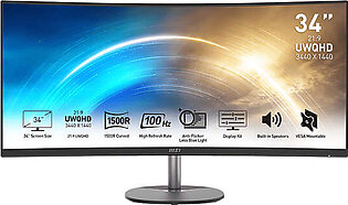 MSI Pro MP341CQ 34" UW-QHD Curved Screen LCD Monitor - 21:9 - 1440p - 100Hz