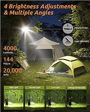 Eventek LED Camping Lantern Rechargeable 4000LM, 20000mAh Portable Power Bank up to 144 Hours Running, 5 Light Modes, IPX5 Waterproof Tent Light for Power Outages, Emergency, Hurricane, Home, Hiking