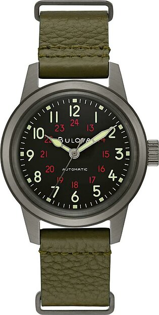 Bulova Men's Green Leather Military Style Automatic Watch