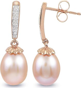 Imperial Pearls 14K Pink Cultured Pearl and Diamond Drop Earrings