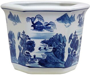 Oriental Furniture 10" Landscape Porcelain Flower Pot