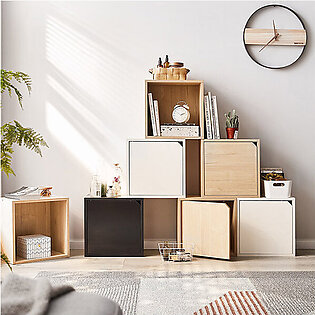 Square Storage Cabinet - White - Wood Color