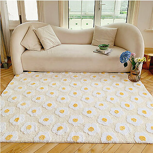 Small Yellow Flower Rug - Synthetic Fiber
