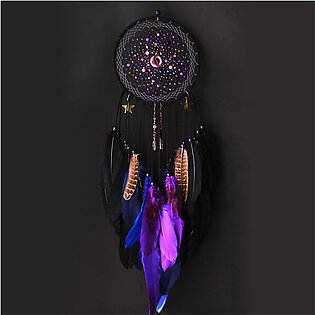 Handmade Purple Black Dream Catcher - Crescent Moon In The Center