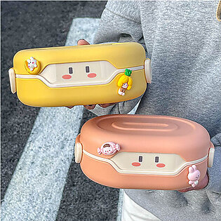 Cute Portable Lunch Box - Green - Yellow - Pink