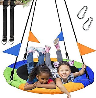 PACEARTH 40 Inch Saucer Tree Swing Flying 660lb Weight Capacity 2 Added Hanging Straps Adjustable Multi-Strand Ropes Colorful Safe and Durable Swing Seat for Children