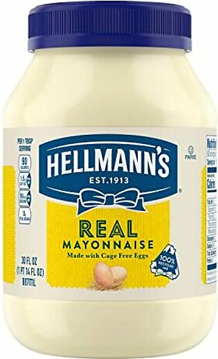 Hellmann's Real Mayonnaise For a Creamy Condiment for Sandwiches and Simple Meals Real Mayo Gluten Free, Made With 100% Cage-Free Eggs 30 oz