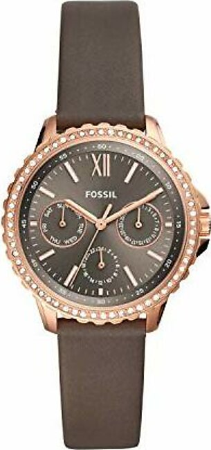 Fossil Women's Izzy Quartz Stainless Steel and Eco-Leather Multifunction Watch, Color: Rose Gold, Grey (Model: ES4889)