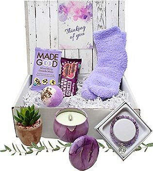 THINKING OF YOU Care Package for women | Sympathy Self Care gift basket | cheer up, Purple & Vegan, Birthday gift get well soon, encouragement Stress Relief, BFF or for Women Who Has Everything