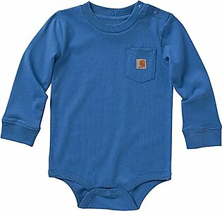 Carhartt Unisex Baby Long-Sleeve Pocket Bodysuit, Imperial Blue, 24 Months