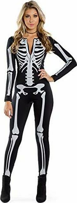 Tipsy Elves Women’s Skeleton Halloween Long Sleeve Bodysuit Costume Size Medium