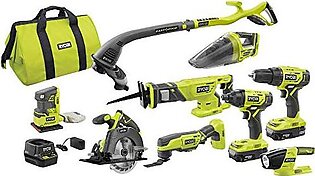 Ryobi P1869 18V ONE+ Lithium-Ion Cordless 9-Tool Combo Kit with (2) Batteries, Charger, and Bag