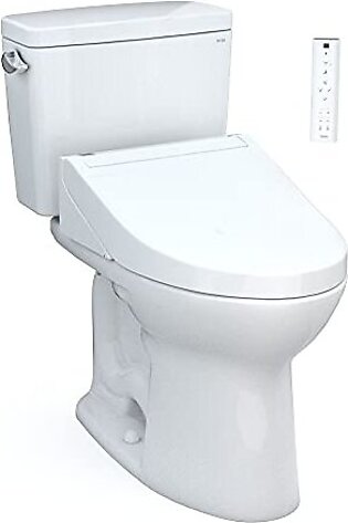 TOTO Drake WASHLET+ Two-Piece Elongated 1.28 GPF Universal Height TORNADO FLUSH Toilet with C5 Bidet Seat, 10 Inch Rough-In, Cotton White - MW7763084CEFG.10#01