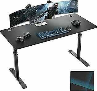 EUREKA ERGONOMIC 60 Inch Manual Height Adjustable Computer Gaming Desk, Large Home Office Standing Table Workstation for 3 Monitors with Free Mouse
