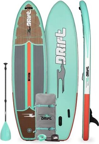 DRIFT 10'8" Inflatable Stand Up Paddle Board, SUP with Accessories | Coiled Leash, Pump, Lightweight Paddle, Fin & Backpack Travel Bag…