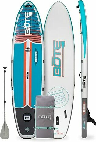BOTE Breeze Aero Inflatable Stand Up Paddle Board, SUP with Paddle, Backpack Travel Bag, Pump, & Fin