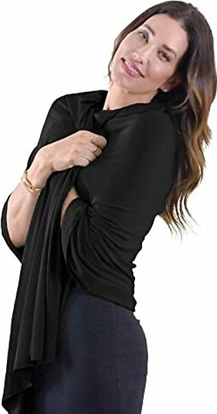 HappyLuxe Wayfarer Travel Shawl Wrap, Multi-Use Tencel Fabric Shawls with Thermal Control and Moisture Absorption, UPF 50+ Shawl Wraps for Women, 68 x 35 Inches, Eco-Cashmere, Jet Black