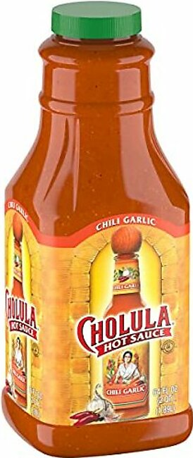 Cholula Chili Garlic Hot Sauce, 64 fl oz - One 64 Fluid Ounce Bulk Container of Chili Garlic Hot Sauce with Mexican Peppers, Garlic and Signature Spice Blend, Perfect for Sandwiches, French Fries and Popcorn