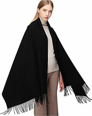 100% Wool Scarf Pashmina Shawls and Wraps for Women Cashmere Warm Winter More Thicker Soft Scarves Black