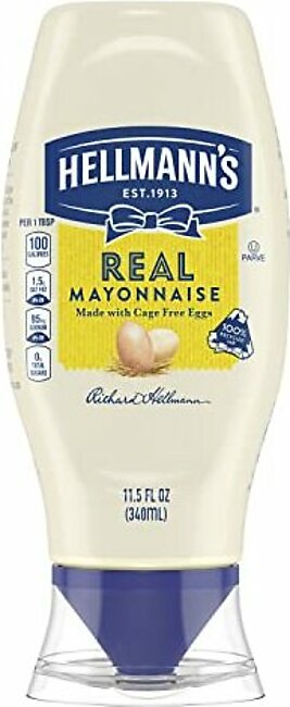 Hellmann's Real Mayonnaise For a Creamy Condiment for Sandwiches and Simple Meals Real Mayo Squeeze Bottle Gluten Free, Made With 100% Cage-Free Eggs 11.5 oz (Pack of 1)