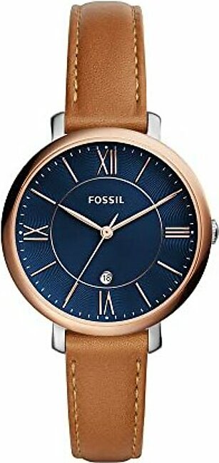 Fossil Women's Jacqueline Quartz Stainless Steel and Leather Watch, Color: Rose Gold/Silver, Luggage (Model: ES4274)